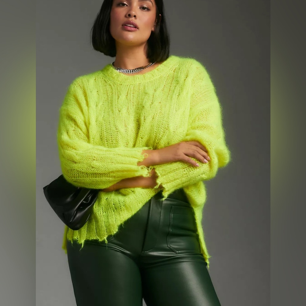 Anthropologie Neon The Posey Stitchy Distressed Sweater XS
